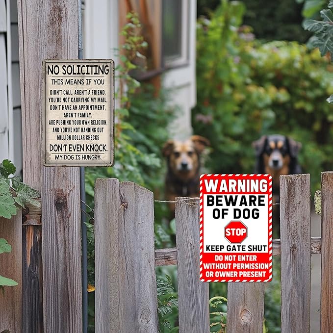 Beware Of Dog Signs For Fence Funny Metal Tin Sign Beware Dog Warning Signs For Property For Yard Do Not Enter Outdoor No Soliciting For House No Trespassing Sign 12x8 Inch