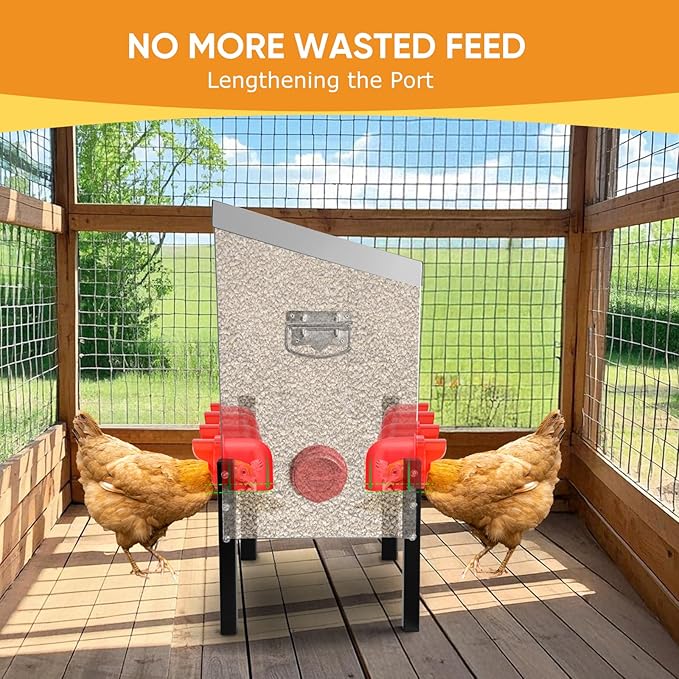 95 lb Chicken Feeder with 10 No-Waste Ports – Extra-Large Galvanized Metal Poultry Feeder with Adjustable Height Heavy-Duty Stand – Outdoor Feed Box for Chickens, Ducks & Geese