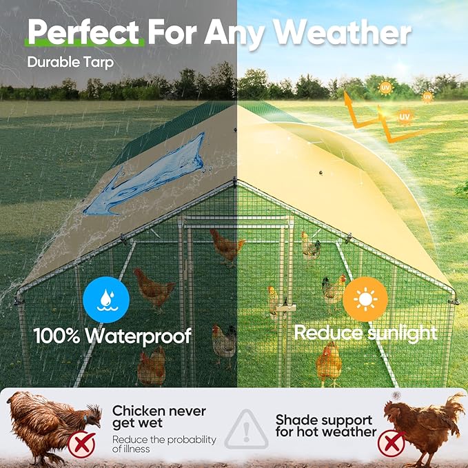 Quictent Premium Large Metal Chicken Coop Run Upgraded with Reinforced Hardware Cloth & 1.26" Galvanized Metal Tube, Walk-in Poultry Cage for Outdoor Yard Farm, Waterproof Cover, 19.7x9.8x6.6FT
