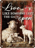Vintage Sheep Tin Sign Live Like Someone Left The Gate Open Retro Farm Life Metal Sign Nostalgic Rustic Wall Decor Decorations for Home Outdoor Farmhouse Bedroom Cafe Kitchen 16 * 12In