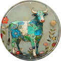 Cow Round Metal Tin Sign Wreath Farm Flowers Rustic Vintage Wall Art Decor for Garden Farmhouse Yard Home Decor 12x12inch