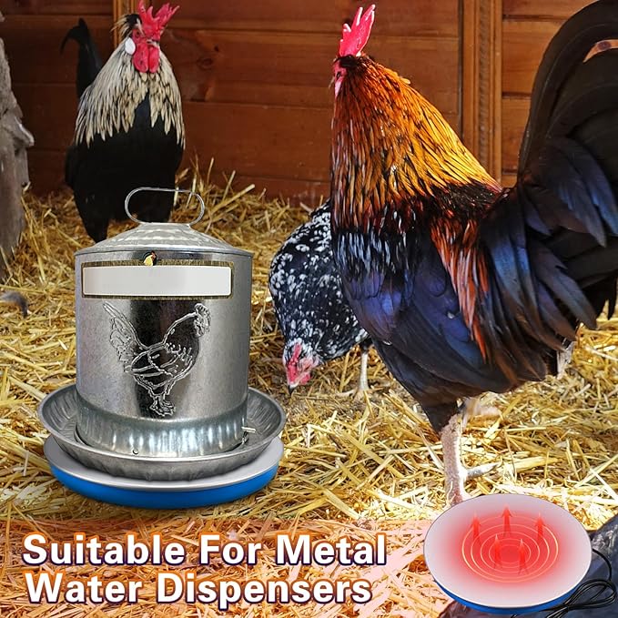 Heated Chicken Waterer Poultry Water Heater Warmer Base Heated 110v Chicken Water Heater Electric for Winter Deicer Poultry Founts Coop Accessories with 59 Inch Cord(Large, 65W)