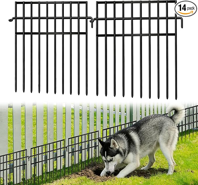 14 Panels Animal Barrier Fence, No Dig Fences, 13in(H) X 19.9ft(L) Garden Fence Animal Barrier for Rabbit and Dog Under Fencing Barrier, Rustproof Metal Fences Border for Outdoor, Yard, Patio