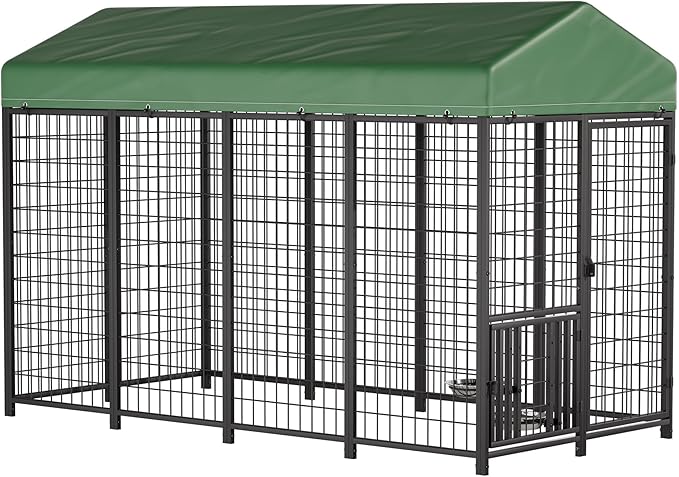 YOHKOH Chicken Enclosure, 8'W x 4'D x 5.6'H Large Outdoor Poultry Coop with Waterproof Cover, Metal Walk-in Chicken Coop for 15 Chickens Ducks Rabbits, Sturdy Heavy-Duty Black Poultry Pen
