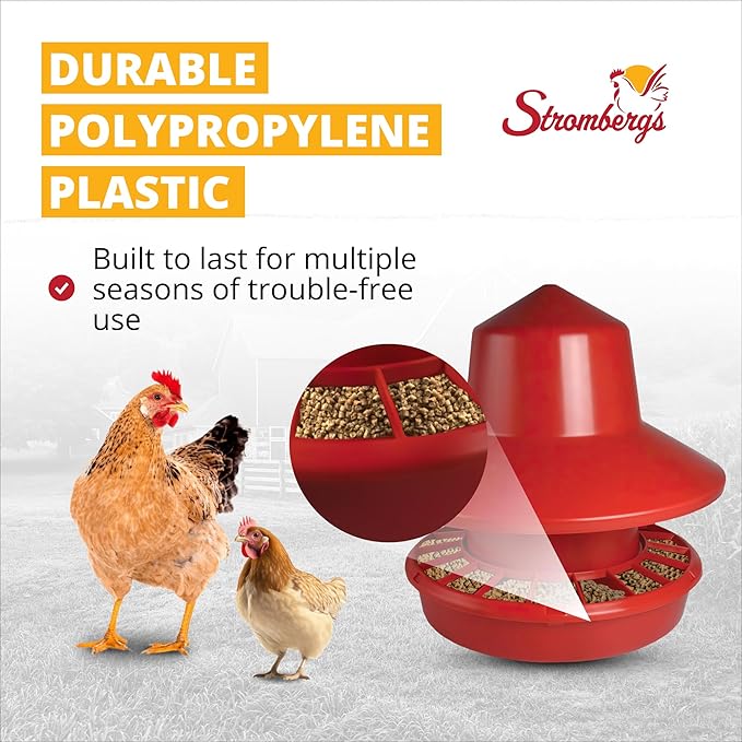 Stromberg's 50 lb Rain Shield Feeder, Large Capacity Range Feeder, Durable One-Piece Plastic Lid and Shield, Easy-Fill Design, Feed-Saving Grill, 24" Overall Height, 22" Pan Diameter
