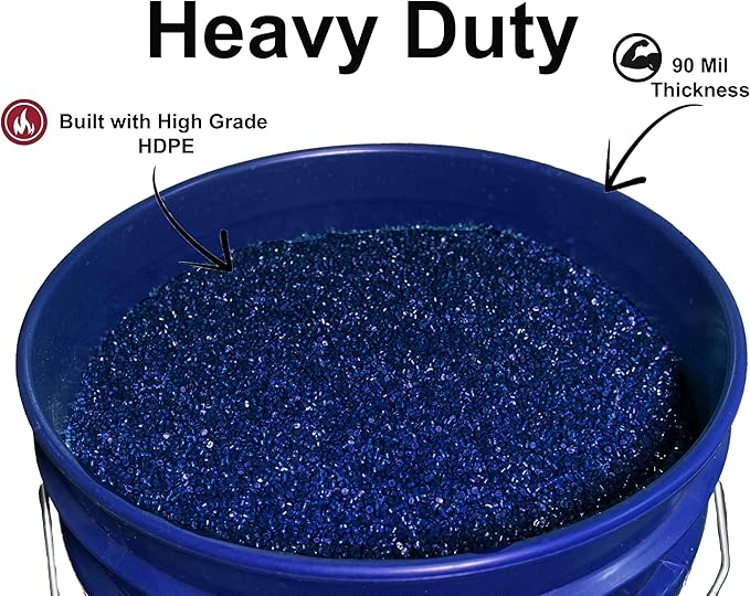 5-Gallon Bucket with Airtight Lid – Made in USA, Food Grade BPA Free Plastic, Heavy Duty Multi-Use, Metal Handle with Grip, Stackable Storage – Fina Blue, 6 Pack