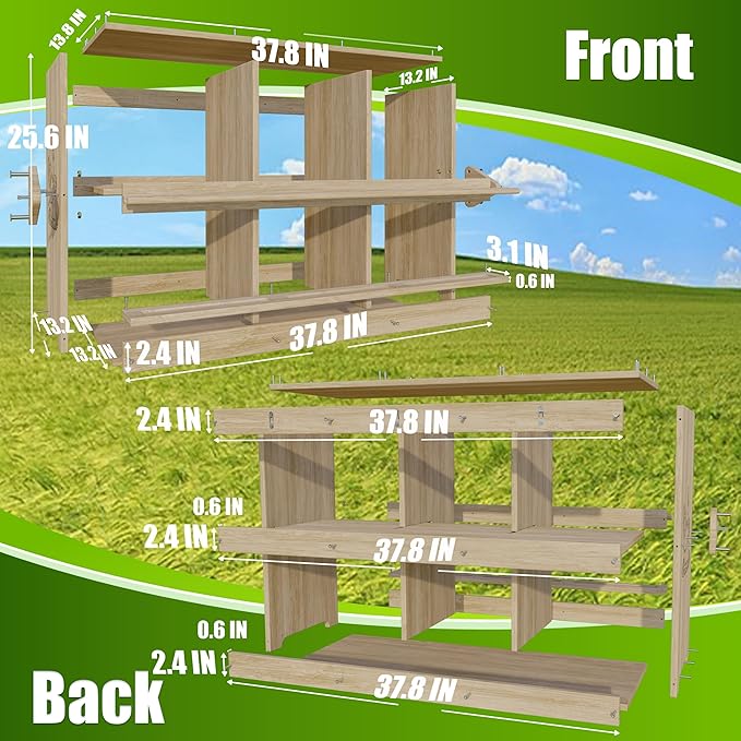 Nesting Box, 6 Compartments Wood Nest Box for Chicken with Swing Perch, Chicken Egg Laying Boxes for Hens, Ducks, Chickens