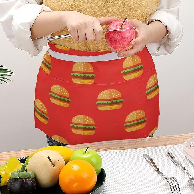 Unisex Apron for Cooking Server Waitress Half Waist Apron with 3 Pockets