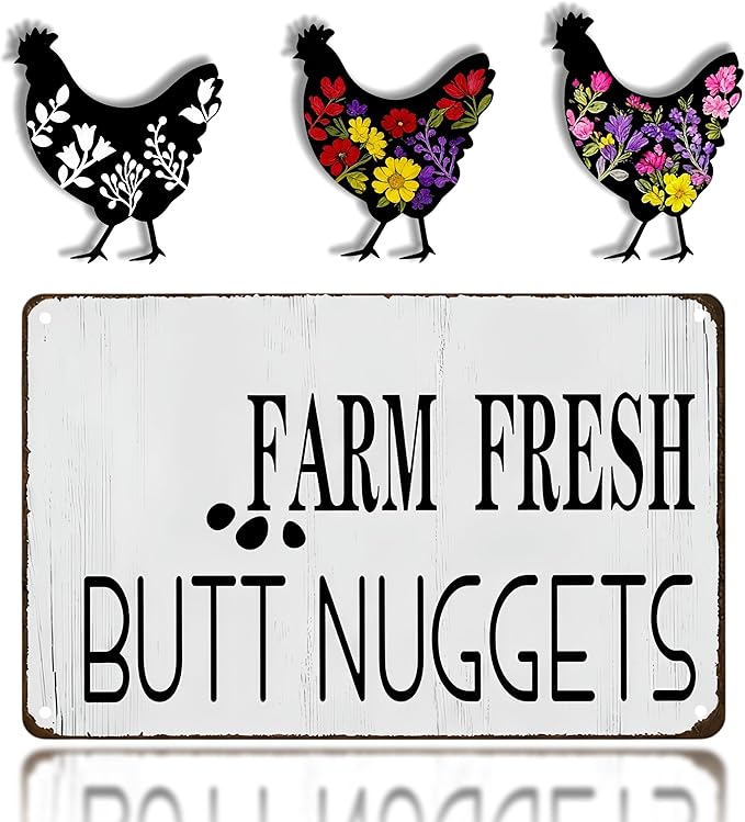 Funny DIY Magnetic Attraction Design,Vintage Chicken Decor Metal Sign, Funny Farmhouse Kitchen Wall Art, Unique Home Decor Gifts for Women, Farmhouse Style Enthusiasts, Retro Chicken Coop Accessories,8*12 Inch (Medium Grey)