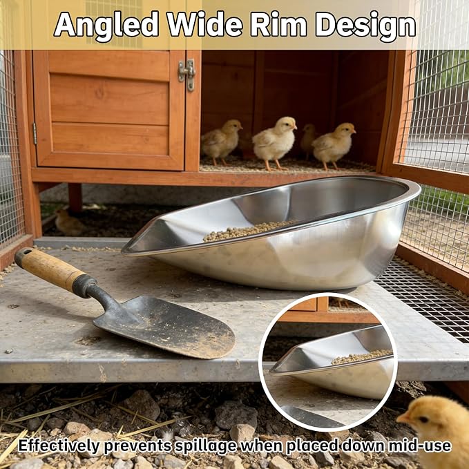 Transfer-Focused Chicken Poop Scooper for Coop, Multi-Purpose Stainless Steel Hand Scoop for Transferring Manure, Chicken Sand, Litter, Bedding, Trash & Chicken Feed, Essential Coop Supplies