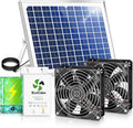 Solar Exhaust Fan for Chicken Coop with Battery and Adjustable Thermostat, Solar Powered Fan with 25W Bifacial Solar Panel & Dual 5.5" Fans Kits