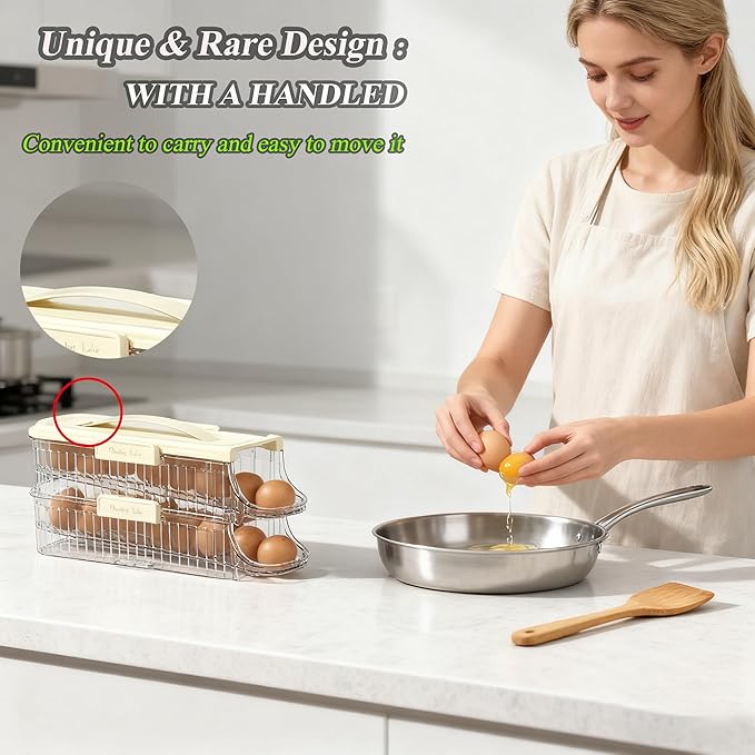 Egg Holder for Fridge Automatic Rolling, Egg Storager Container Organizer Dispenser for Refrigerator Stackable Removable Inner Tray, Egg Accessories (Clear, 1 Row-3 Tiers)