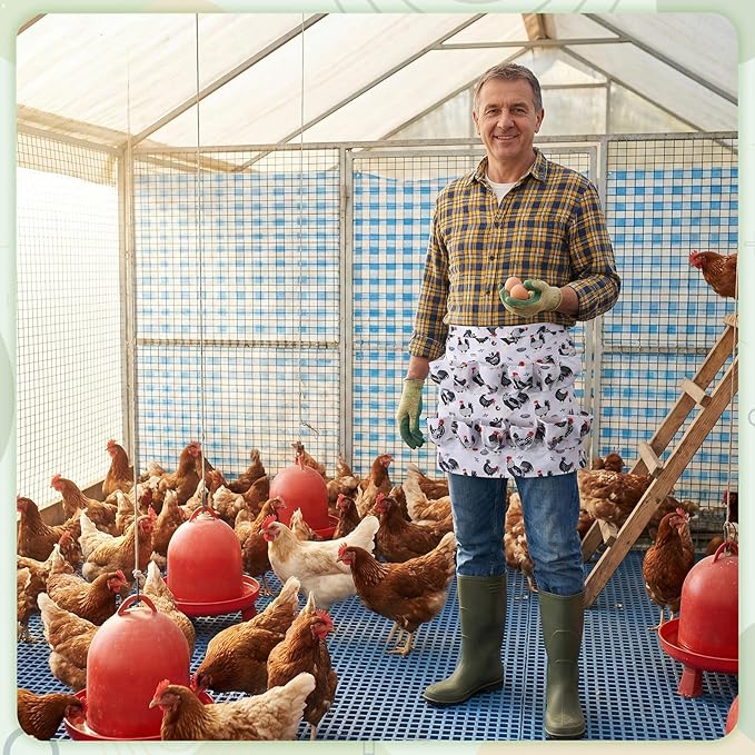 Egg Collecting Apron, 12 Pouches Chicken Egg Apron, Farmhouse Aprons for Chicken, Duck, Goose, Bird, Various Poultry Collection Parent-Child Activities