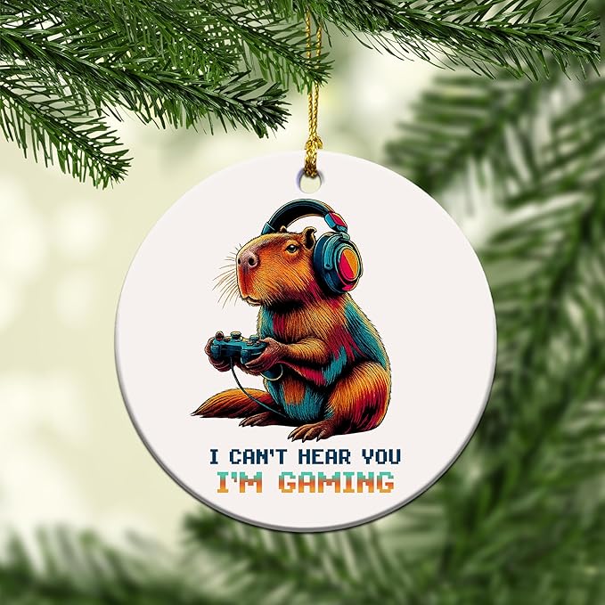 Gamer Ornament 2025 - Gaming Ornaments for Christmas Tree - Capybara Video Game Gifts for Gamers, Men, Teens, Kids - I Can't Hear You I'm Gaming Video Game Controller Ceramic Ornament