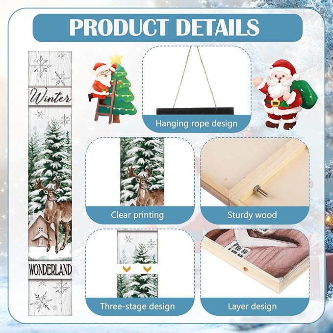 47" Large Winter Porch Sign Wonderland Welcome Sign Tall Winter Porch Decor Farmhouse Rustic Wooden Leaner Front Door Modern Decor Gift for Holiday Outdoor Home Yard Entryway
