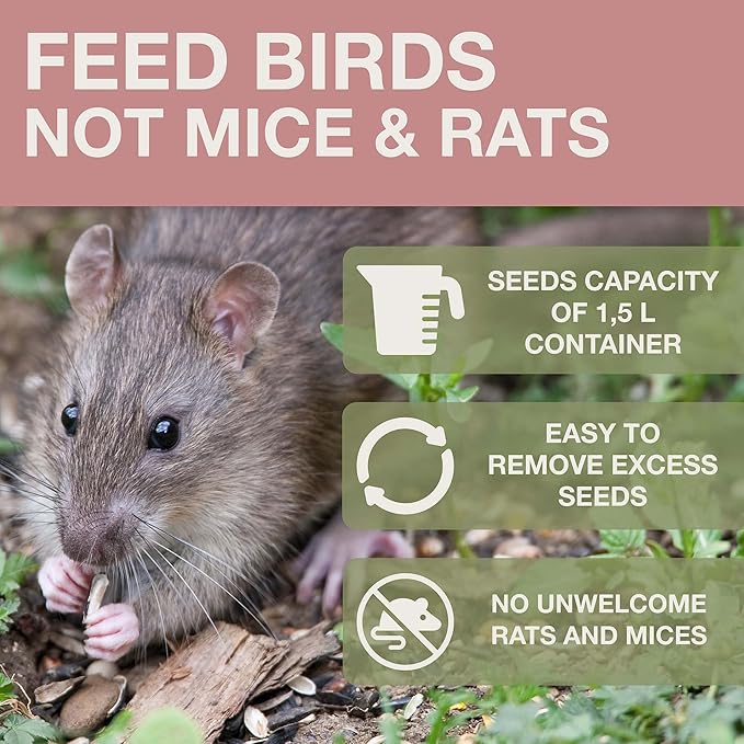 SWISSINNO Bird Feeders - No Mess Hanging Bird Feeder for Outdoors - Smart Birds Davos Spill Proof Wild Cardinal & Small Bird Feeder with Integrated Seed Catcher Tray - Dual Chamber - Dusty Rose