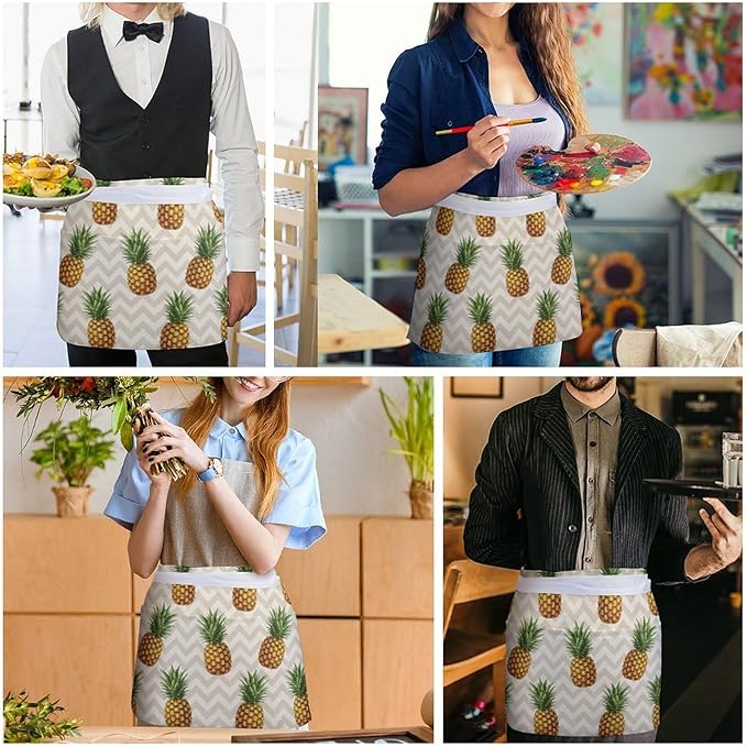 Server Apron with 3 Pockets Waist Waiter Waitress Half Apron Short Aprons