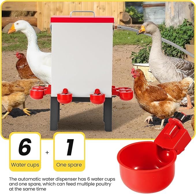 2.6 Gal Automatic Chicken Waterer Stainless Steel Poultry Water Dispenser with Stand, Auto Filling Chicken Watering Systerm