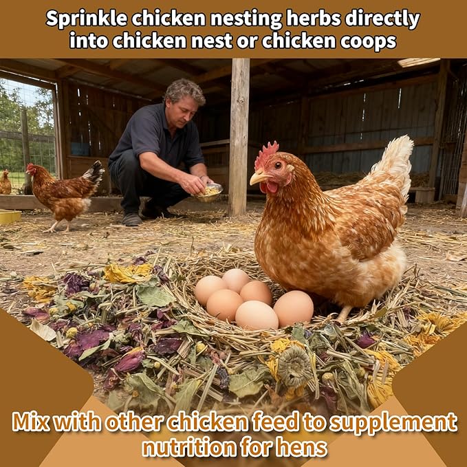18oz Chicken Nesting Herbs and Herb Supplement for Chickens Natural Non GMO Nesting Box Herbs to Improve Egg Production and Hen Wellness Fresh Coop Odor Control and Coop Refresher for Chickens