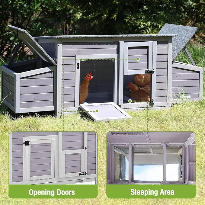 GUTINNEEN Chicken Coop Outdoor Wooden Portable Hen House Expandable Poultry Cage with Nesting Box,Perches,Waterproof Roof