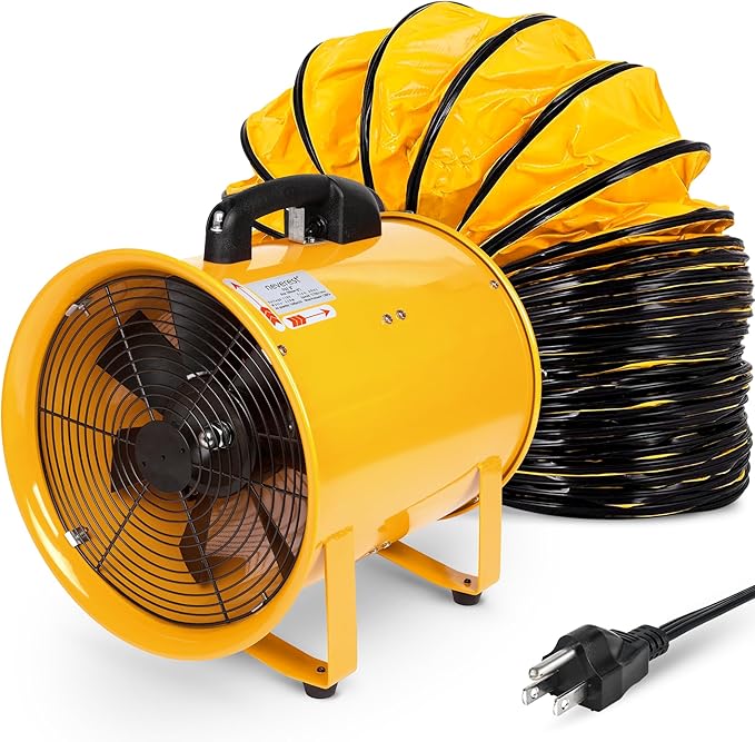 neverest® 12-Inch Industrial Blower Fan, High-Powered 4100 CFM Portable Blower/Exhaust Fan with 32ft Flexible Hose, 7ft Cable/Plug, Heavy-Duty Exhaust Fan for Construction, Workshops