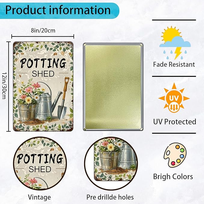 Potting shed Garden Tools tin Sign Garden Decorative Metal Signs for Home Farm Vintage Wall Decor 8x12 Inch