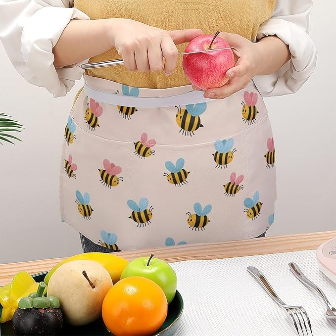 Half Apron with 3 Pockets Chef Cooking Kitchen Restaurant Aprons for Women Men