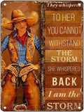 Vintage Cowgirl Tin Sign They Whispered To Her You Cannot Withstand The Storm Retro Inspirational Metal Poster Rustic Western Plaque Wall Decor For Home Bedroom Cafe Kitchen Bar 16 * 12In