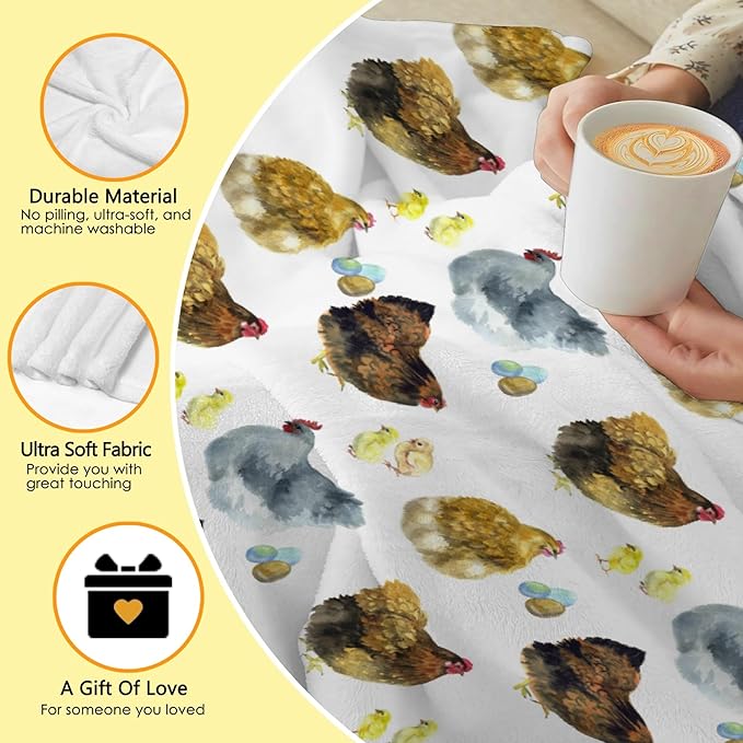 Chicken Throw Blanket | Gifts for Kids Boys Girls | Plush Cozy Rooster Bed Blanket for Home Decor | Decor for Bed/Couch/Sofa | 40"x50" Animal Lover Gifts