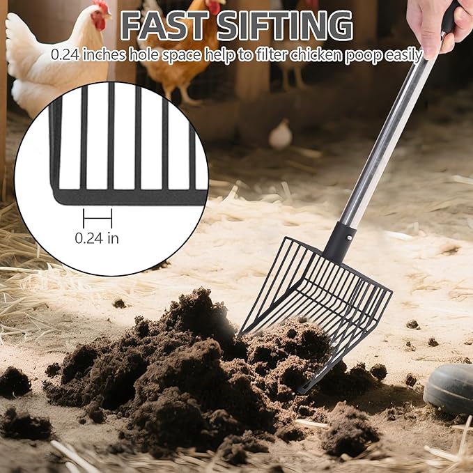 PUPTECK 3-in-1 Chicken Poop Scooper - Adjustable Long Handle Poop Scooper with Deep Shovel, Detachable Heavy Duty Shovel Multifunctional Chicken Cleaning Tool Coop Accessories(20"-40")