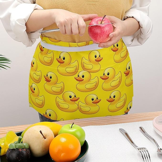 Unisex Apron for Cooking Server Waitress Half Waist Apron with 3 Pockets