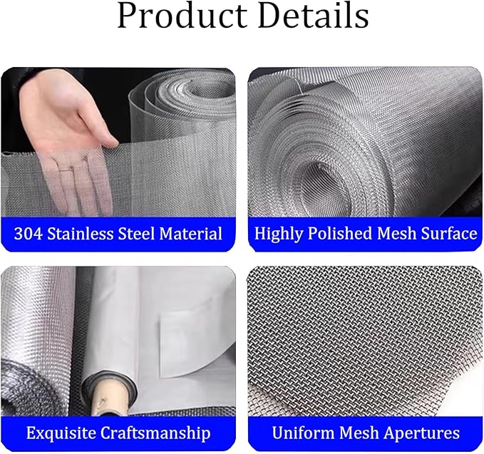 AWSAD Metal Wire Mesh, Stainless Steel Plain Weave Vole 5 (4500 Microns) Easy to Cut DIY Chicken Coop(3.3x98.4ft)