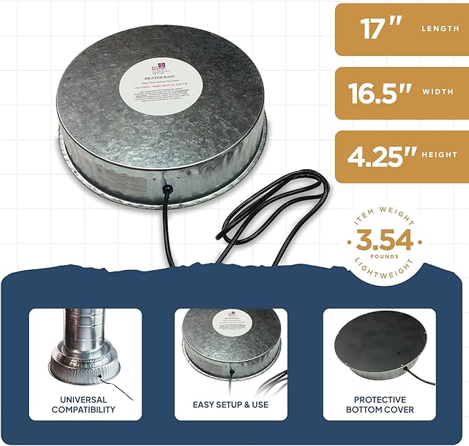 Farm Innovators 125 Watt Heated Base for Double Wall Metal Poultry Founts with 35 Degrees Fahrenheit Temperature and Below, 2 Pack, Metallic