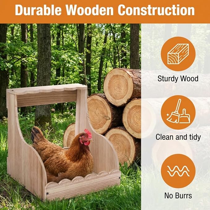 Single Compartment Hens Nesting Box, 14.5 x 13.75 x 13 Inch Wood Chicken Laying Eggs Boxes, Large Heavy Duty Chicken Coop Nest Box Accessories for Duck Birds Poultry, Easy Assembly
