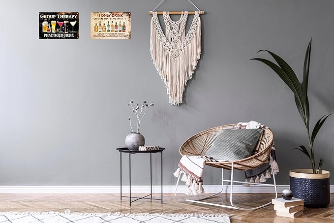 2Pcs Funny Group Therapy Metal Sign Vintage Man Cave Bar Decor Retro I Only Drink Wall Art Decor Iron Painting Vintage Garage Wall Decor Caffe Bar Living Room Wall Decor Plaque 12x8 In