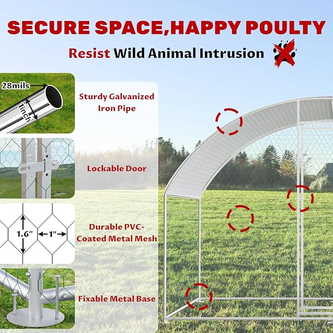 Chicken Coops Large Metal Chicken Coop for 6-10 Chickens with Waterproof and Anti-UV Cover,Premium Walk-in Poultry Cage for Chicken Run,Chicken House for Outdoor Farm Use(9.8'Lx6.6'Wx6.6'H)