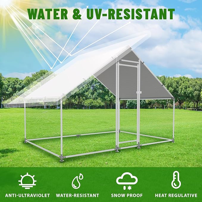 Large Metal Chicken Coop Walk-in Poultry Cage with Water-Resident and Anti-UV Cover Duck Rabbit Cat House Outdoor Chicken Run Pen with Spire Shaped Cage