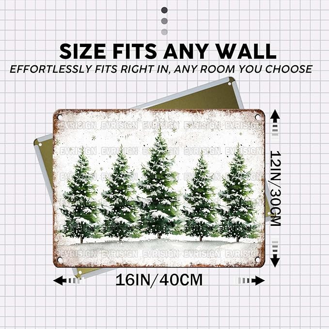 Vintage Winter Tin Sign Retro Christmas Tree Metal Sign Funny Nostalgic Rustic Wall Decor Decorations For Home Outside Porch Cafe Kitchen Bar Bedroom Office Living Room 16 * 12In