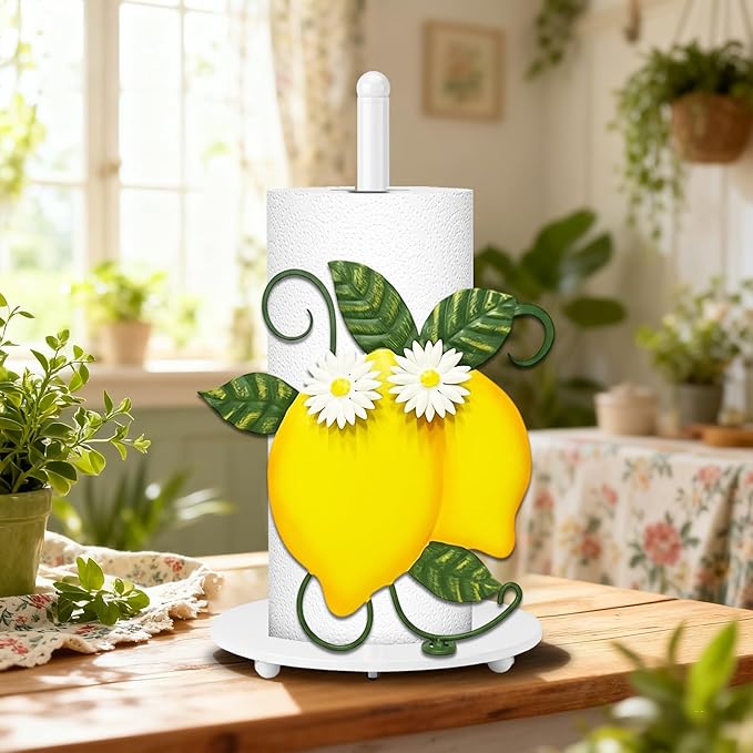 Lemon Paper Towel Holder, Spring Summer Lemon Decor for Countertop Cute Farmhouse Home Table, Housewarming Birthday Gifts Yellow