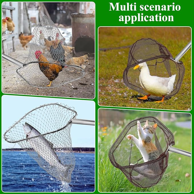 Chicken Catching Net 2 Pcs, Chicken Net for Poultry Supplies, Adjustable from 36.2" to 83.4" Telescopic Pole with Chicken Leg Hook, Fishing Net Suitable for Bird, Butterfly, Duck, Goose
