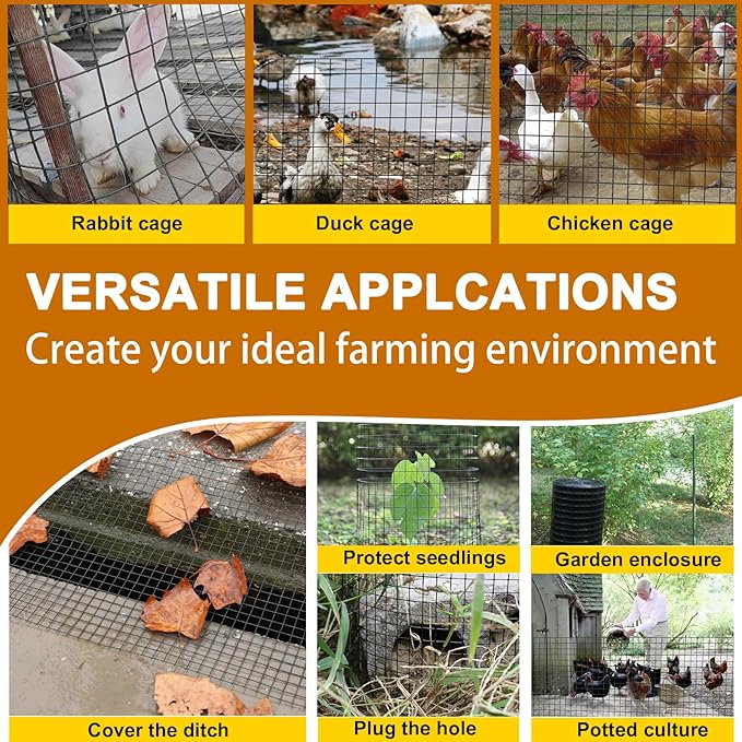 Black Hardware Cloth 1/2inx48inx100ft, Chicken Wire Fencing, 19Gauge, Vinyl PVC Coated Mesh, Welded Wire mesh, Perfect for Gopher Wire, Rodent Mesh, Tree Guard, Chicken Coop