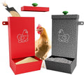 2-Pack Metal Hanging Chicken Feeder with Lid – Waterproof Gravity Poultry Feeder Trough, Automatic Chicken Coop Accessories (Black + Red)