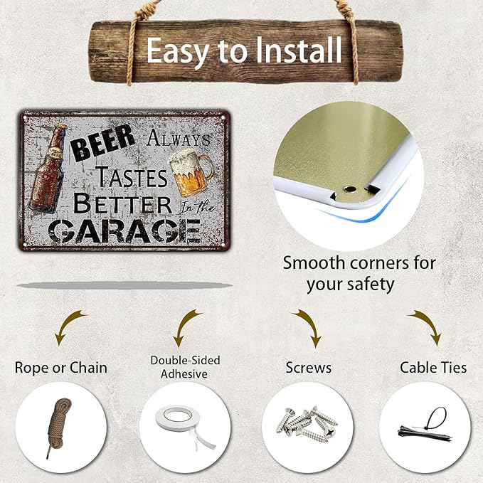 Bar Metal Sign Vintage Beer Always Tastes Better in the Garage Tin Sign 12x8 Inch Beer Metal Poster Wall Decor Home Kitchen Garden Bar Pub Restaurant Garage Man Cave