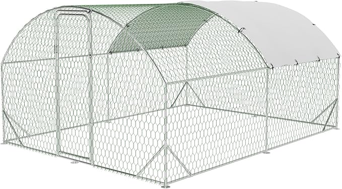 Large Metal Chicken Coop, Walk-in Poultry Cage, Chicken Run Pen House with Reinforcement & Waterproof & Anti-Ultraviolet Cover Chicken Coop Run with Lockable Doors for Outdoor 9.8 x 13.1 x 6.6ft