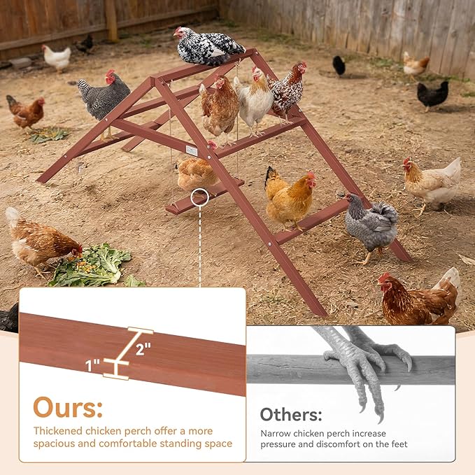 PETSFIT Wooden Chicken Perch & Roosting Bars for 10-12 Chickens– 3-Layers Design with Swing, Durable Fir Solid Wood for Outdoor Coops, Easy Assembly & Cleaning, Promotes Healthy & Happy Chickens