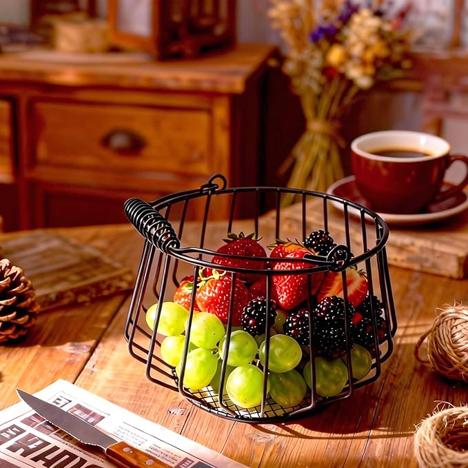 Wire Egg Basket for Gathering Fresh Eggs 24 Capacity Vintage Chicken Coop Basket with Handle for Farmhouse Kitchen Countertop and Rustic Easter Egg Display