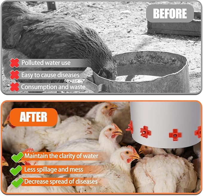 30 Pack Horizontal Chicken Waterer Nipples,Leakproof Chicken Nipple Water for Poultry Coop, Durable ABS Plastic & Stainless Steel, Water Saving Design,with Drill Bits