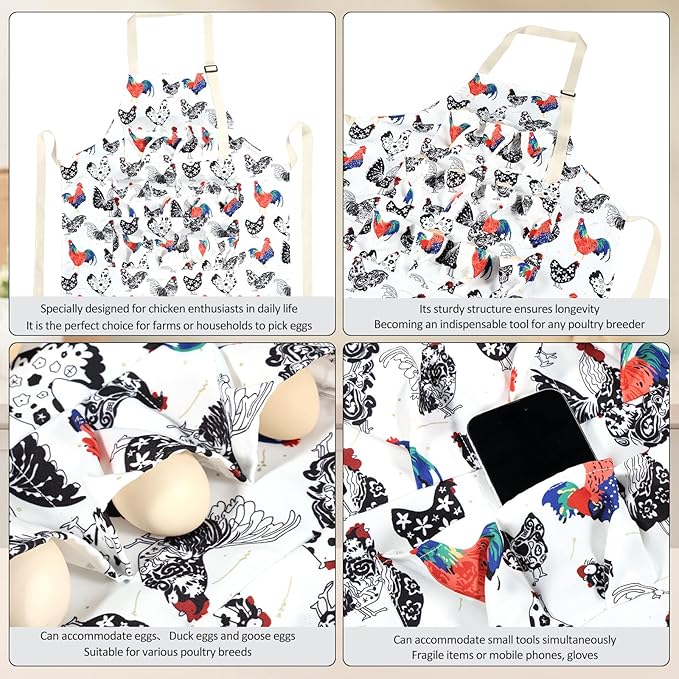 Enduring Canvas Egg Apron, Egg Collecting Apron with 11 Pockets Chicken Egg Apron with Adjustable Strap and Belt Washable Machine Egg Collecting Apron for Chicken Duck Goose Eggs