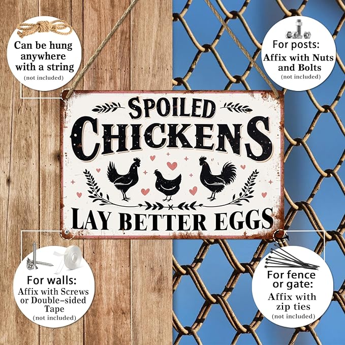 Spoiled Chickens Lay Better Eggs Metal Tin Sign Rustic Farmhouse Kitchen Decor Chicken Coop Accessories Farmhouse Home Kitchen Wall Art Decor 8x12 Inch