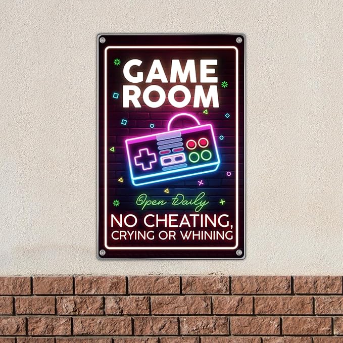 Neon Game Controller Wall Art Room Metal Sign For Teenage Boy Bedroom Nursery Playroom Decoration 8 x 12 Inch Kitchen Vintage Metal Home